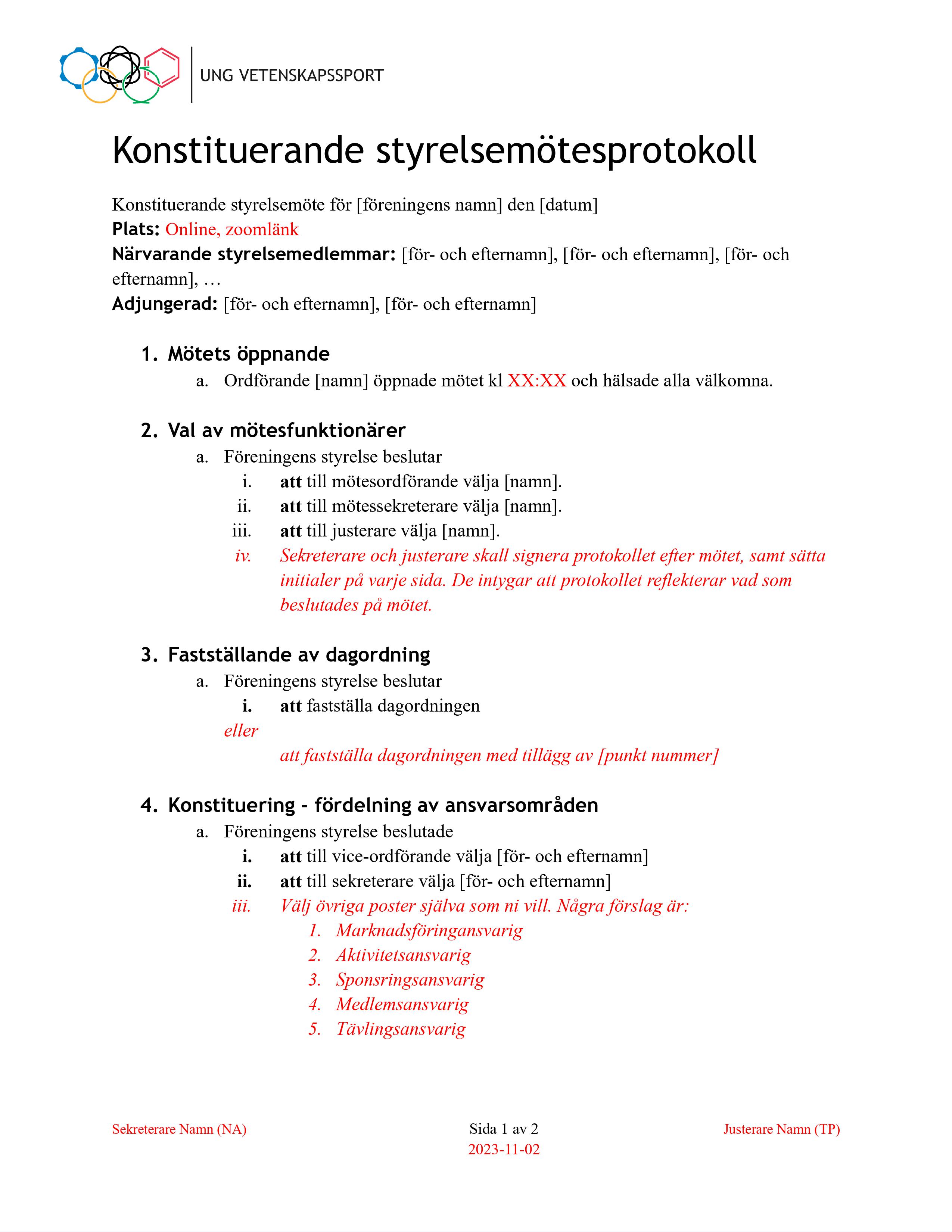 Konstituerande styrelsemöte